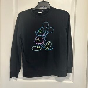 Disney Black Crewneck Sweater with Neon Mickey Mouse